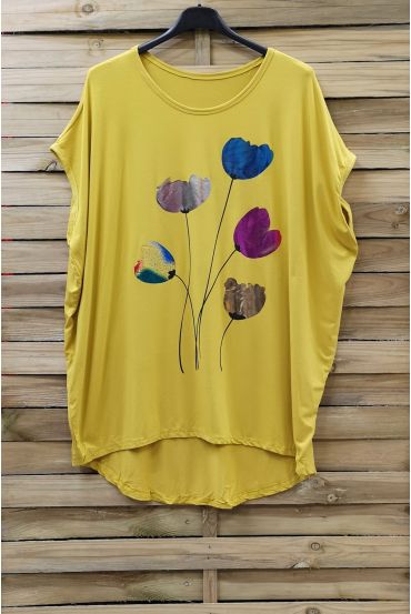 LARGE SIZE T-SHIRT FLOCKING 0873-YELLOW