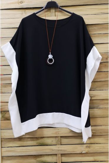 LARGE SIZE TUNIC BI-COLOR + NECKLACE 0872 BLACK