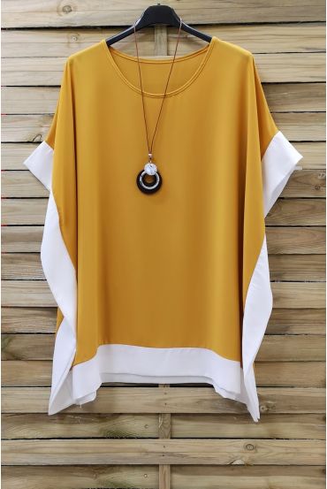 GRANDE TAILLE TUNIQUE BI-COLORE + COLLIER 0872 JAUNE