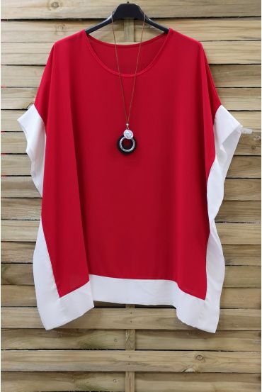 LARGE SIZE TUNIC BI-COLOR + NECKLACE 0872 RED