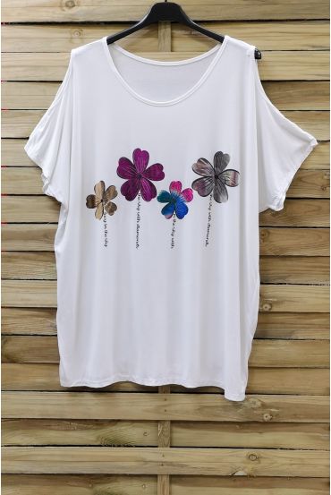 LARGE SIZE T-SHIRT FLOCKING AND SHOULDERS OPEN 0871 WHITE