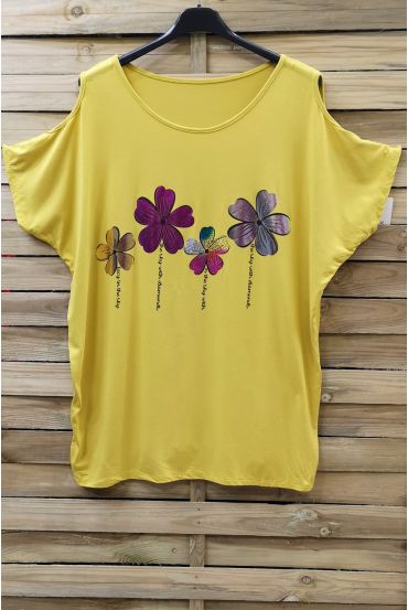 GRANDE TAILLE T-SHIRT FLOCAGE EPAULES OUVERTES 0871 JAUNE