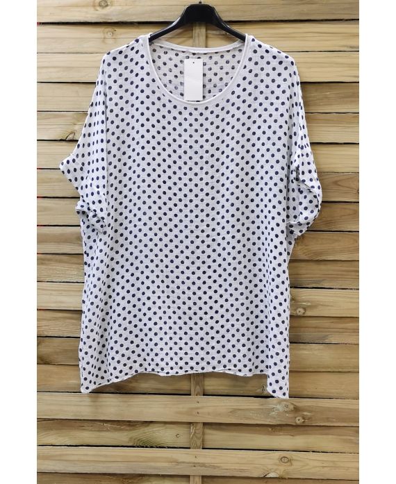 LARGE SIZE TUNIC POLKA DOT COLLAR-SILVER 0636 WHITE