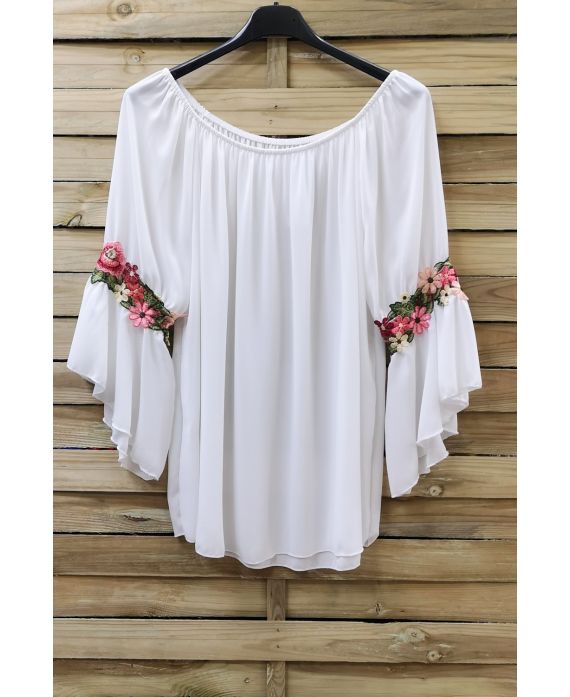 TUNIC SLEEVES FLOWERS 0881 WHITE