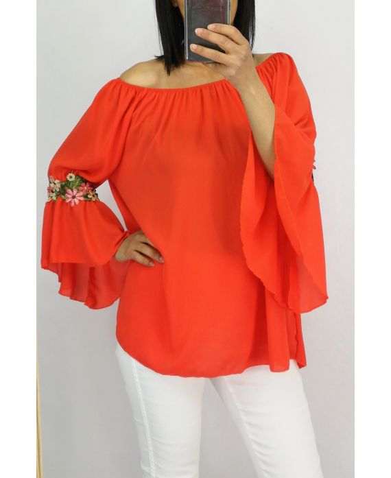 TUNIC SLEEVES FLOWERS 0881 CORAL