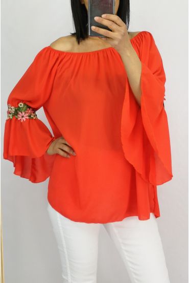 TUNIC SLEEVES FLOWERS 0881 CORAL