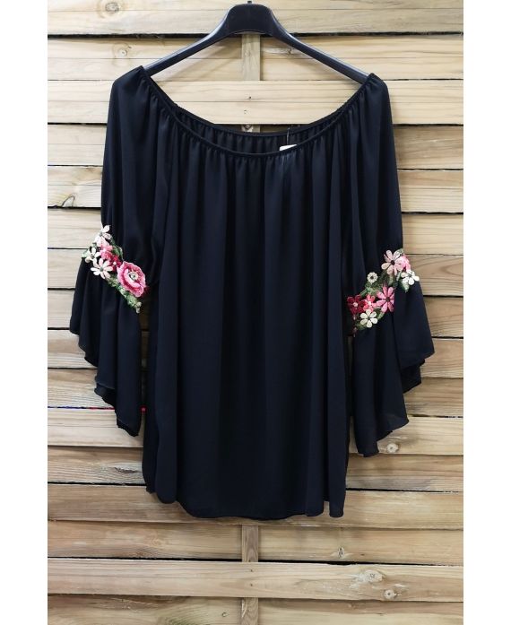 TUNIC SLEEVES FLOWERS 0881 BLACK