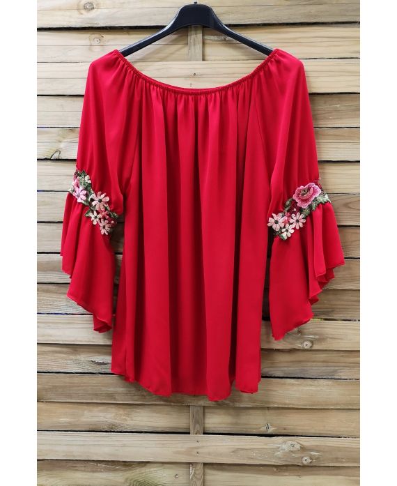 TUNIEK MOUWEN BLOEMEN 0881 ROOD