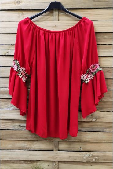 TUNIQUE MANCHES FLEURS 0881 ROUGE