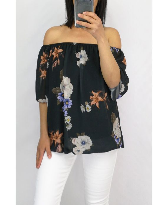 TOP GORDIJN MET PRINTS 0886 ZWART