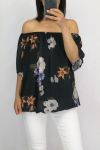 TOP GORDIJN MET PRINTS 0886 ZWART