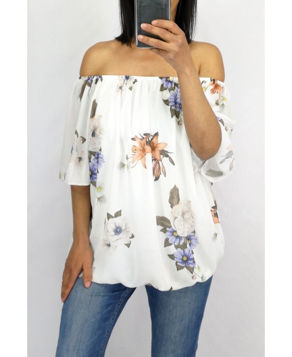 TOP GORDIJN MET PRINTS 0886 WIT