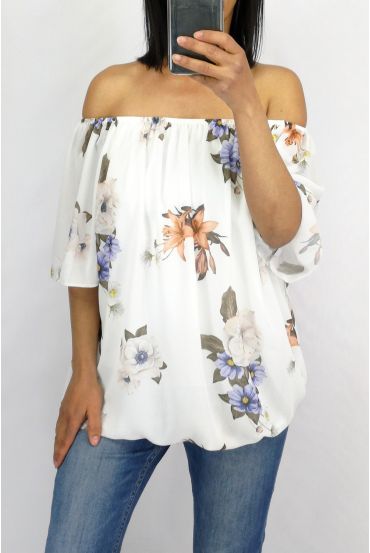 TOP GORDIJN MET PRINTS 0886 WIT