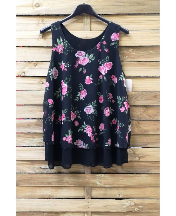 TOP GORDIJN MET PRINTS 0888 ZWART