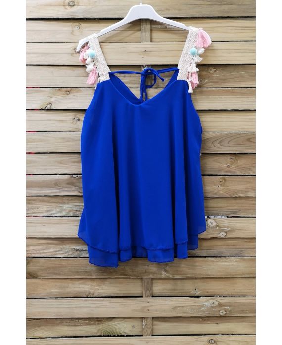 TOP STRAPLESS A POM-POM 0890 ROYAL BLUE