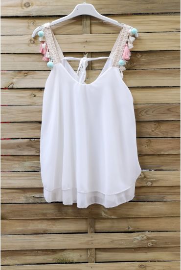 TOP STRAPLESS A POM-POM 0890 WHITE