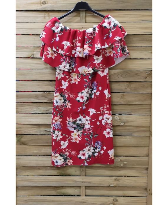 KLEID FLORAL AUF SCHULTERN 0891 ROT