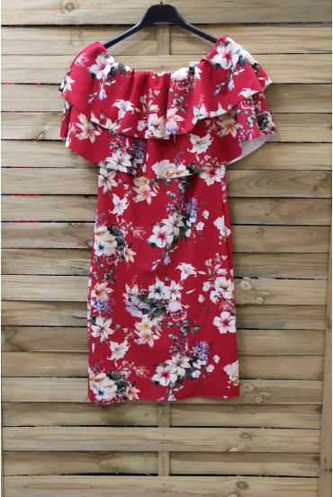 KLEID FLORAL AUF SCHULTERN 0891 ROT