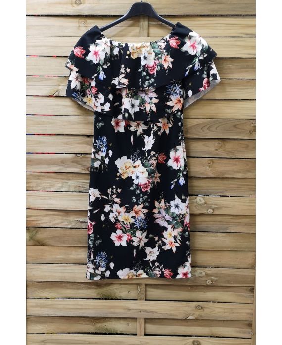 KLEID FLORAL AUF SCHULTERN 0891 SCHWARZ