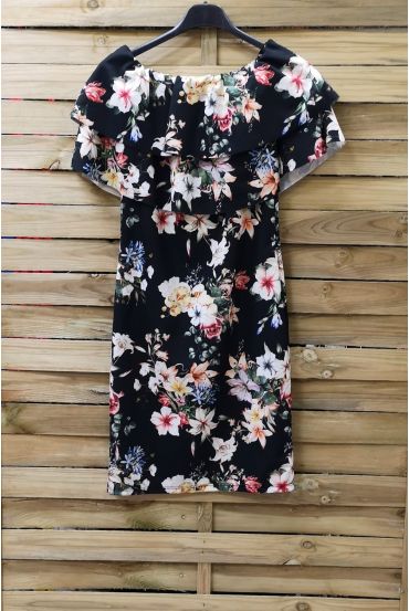 KLEID FLORAL AUF SCHULTERN 0891 SCHWARZ