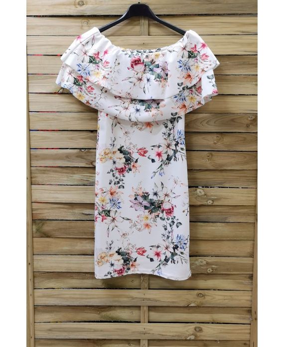 KLEID FLORAL AUF SCHULTERN 0891 WEIß