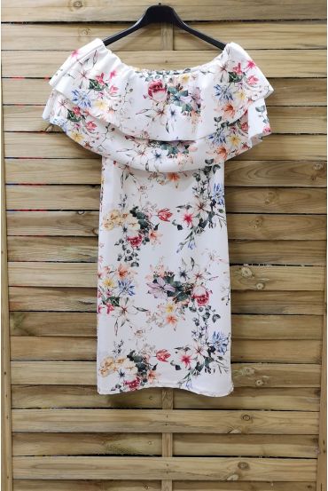 DRESS FLORAL ON SHOULDERS 0891 WHITE