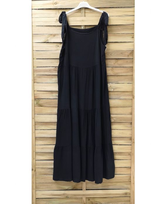 VESTIDO LARGO DE TIRANTES HA LAZO NEGRO