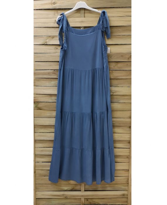 ROBE LONGUE BRETELLES A NOUER BLEU