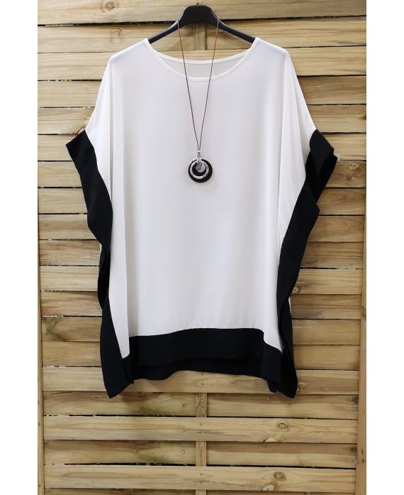 LARGE SIZE TUNIC BI-COLOR + NECKLACE 0872 BLACK