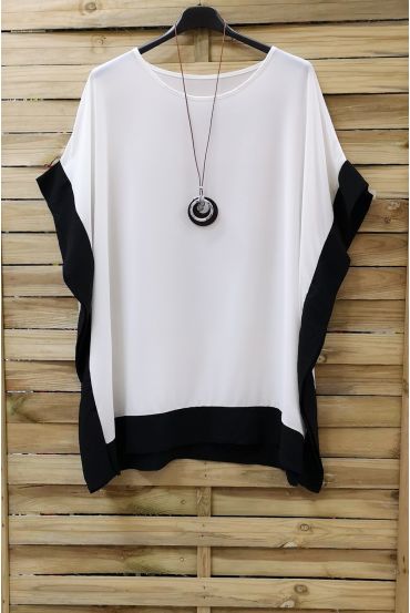 LARGE SIZE TUNIC BI-COLOR + NECKLACE 0872 BLACK