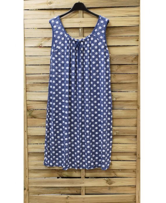 GRANDE TAILLE ROBE A POIS 0933 BLEU