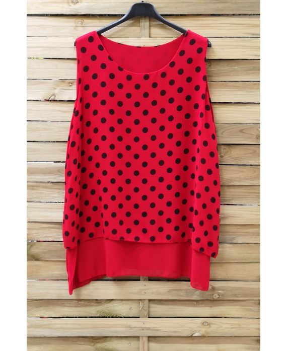 GRANDE TAILLE TOP A POIS 0936 ROUGE