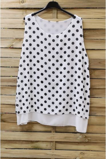 GRANDE TAILLE TOP A POIS 0936 BLANC