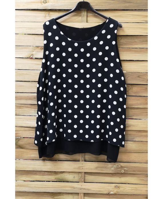 LARGE SIZE TOP HAS POLKA DOTS 0936 BLACK