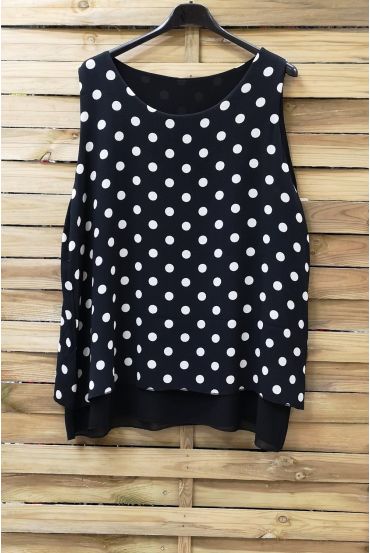 LARGE SIZE TOP HAS POLKA DOTS 0936 BLACK