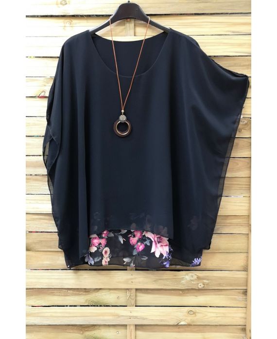 LARGE SIZE TUNIC SUPERPOSEE + NECKLACE 0938 BLACK