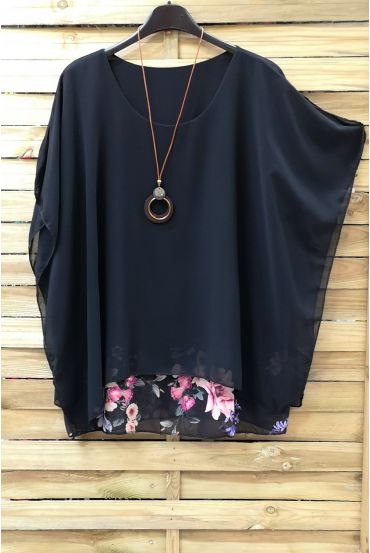 LARGE SIZE TUNIC SUPERPOSEE + NECKLACE 0938 BLACK