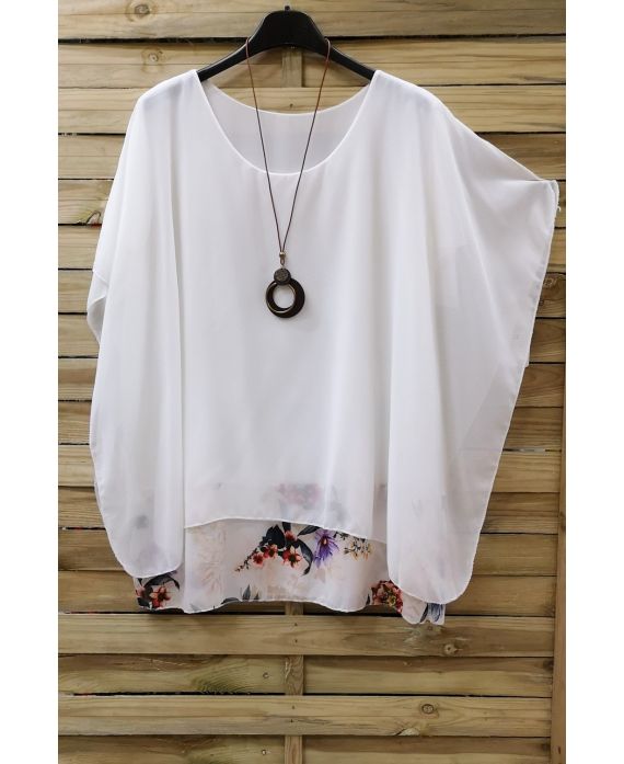 GRANDE TAILLE TUNIQUE SUPERPOSEE + COLLIER 0938 BLANC