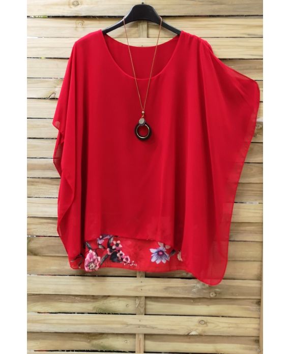 GRANDE TAILLE TUNIQUE SUPERPOSEE + COLLIER 0938 ROUGE