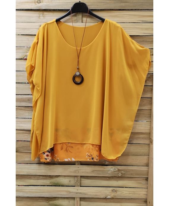 LARGE SIZE TUNIC SUPERPOSEE + NECKLACE 0938 YELLOW