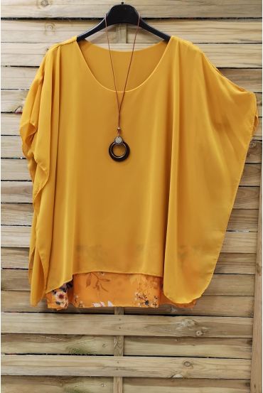 LARGE SIZE TUNIC SUPERPOSEE + NECKLACE 0938 YELLOW