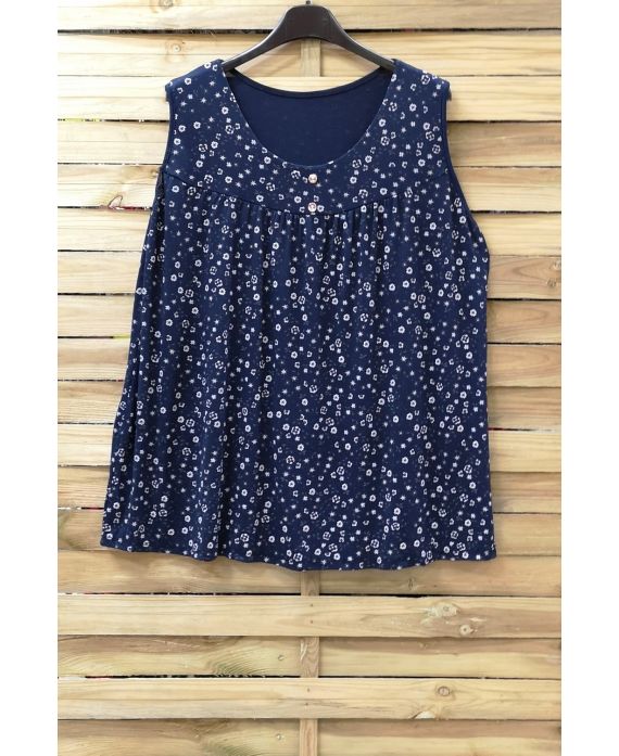 GRANDE TAILLE TOP IMPRIME FLEURS 0943 BLEU MARINE