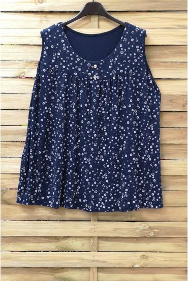 GRANDE TAILLE TOP IMPRIME FLEURS 0943 BLEU MARINE