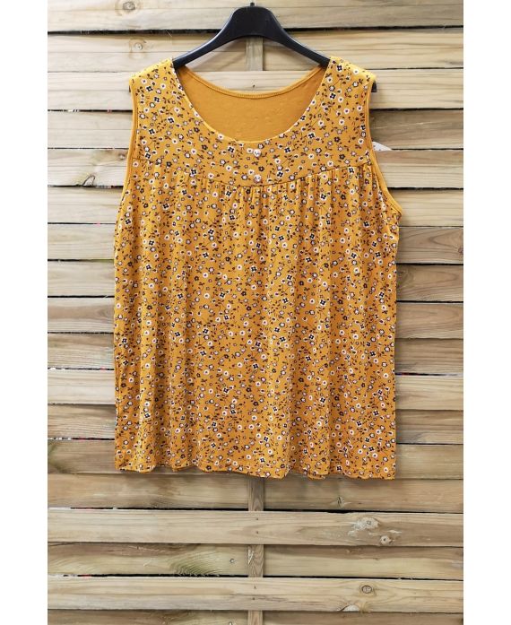 GRANDE TAILLE TOP IMPRIME FLEURS 0943 JAUNE