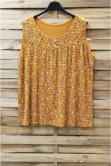 GRANDE TAILLE TOP IMPRIME FLEURS 0943 JAUNE