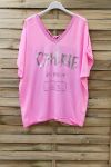 T-SHIRT EFECTO DELAVE CHERIE 0948 DE NEÓN DE COLOR ROSA