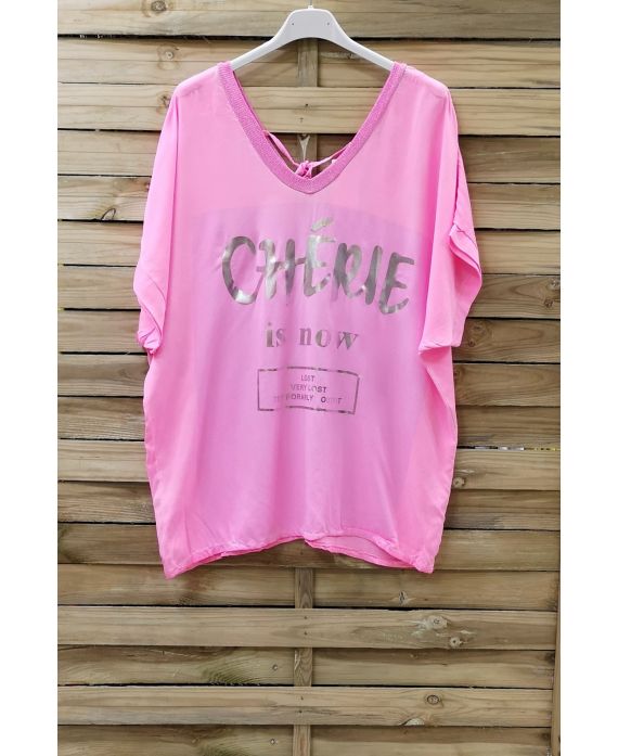 T-SHIRT EFECTO DELAVE CHERIE 0948 DE NEÓN DE COLOR ROSA