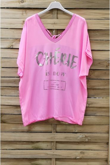 T-SHIRT EFECTO DELAVE CHERIE 0948 DE NEÓN DE COLOR ROSA