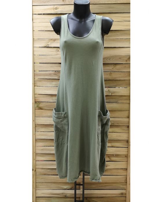 VESTIDO 2 BOLSILLOS 0951 VERDE MILITAR