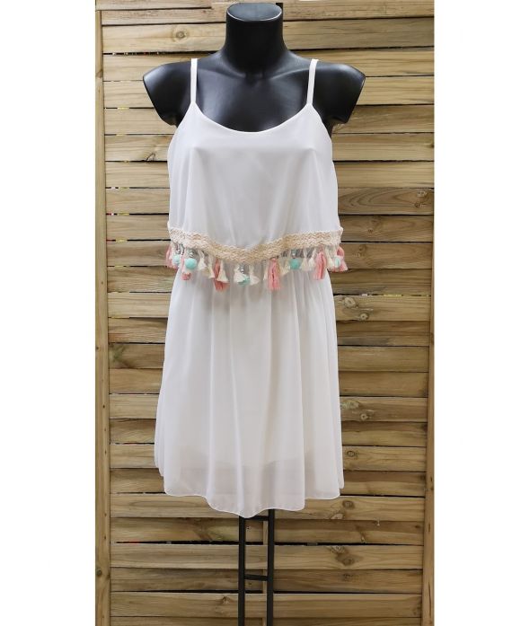 VESTIDO TIENE POM-POMS 0956 BLANCO